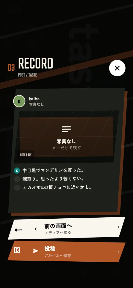 記録プレビュー画面